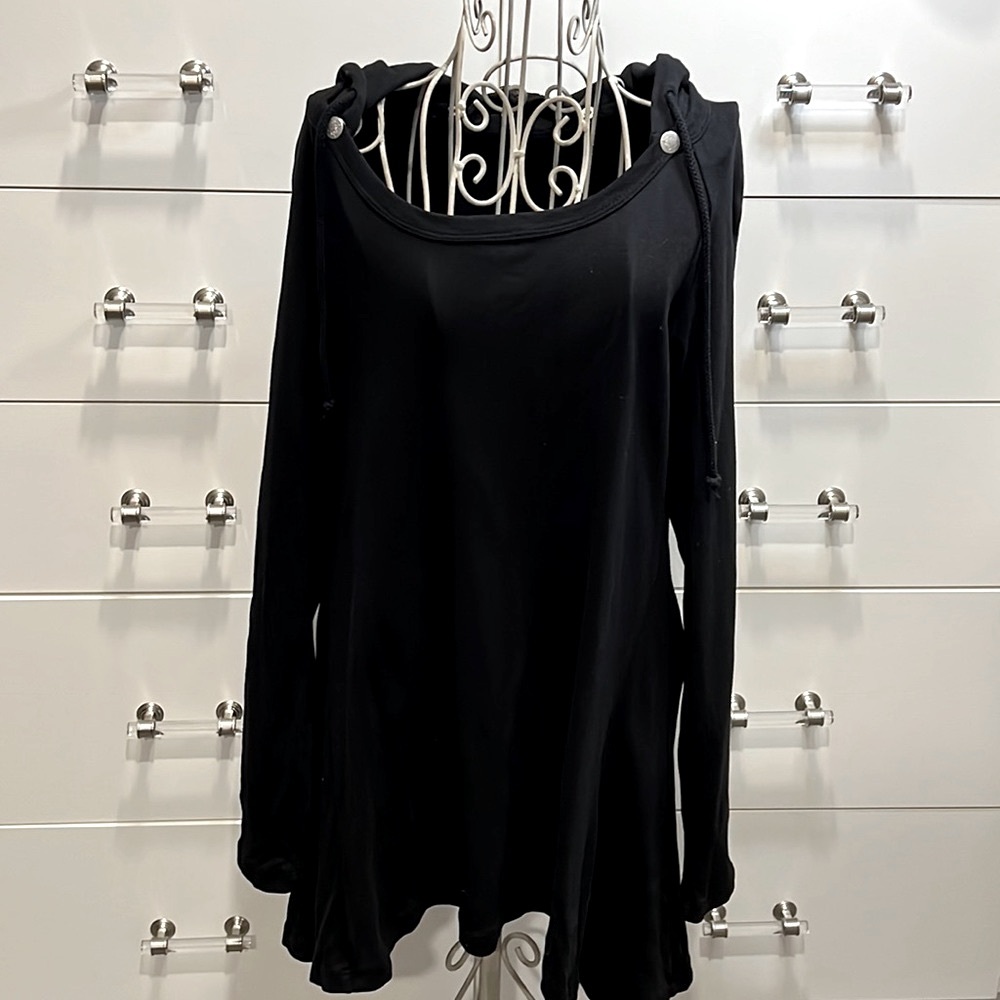 Bashara Lesser High-Low Cotton Long Sleeve with Removable Hoodie, size M
